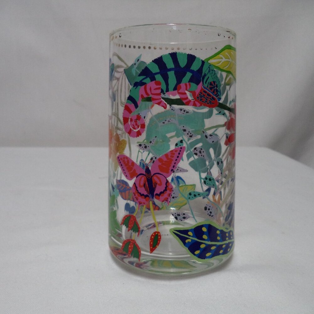 Anthroplogie Mallory juice water tumbler Butterfly Gecko Flowers 5.2" NWT NEW